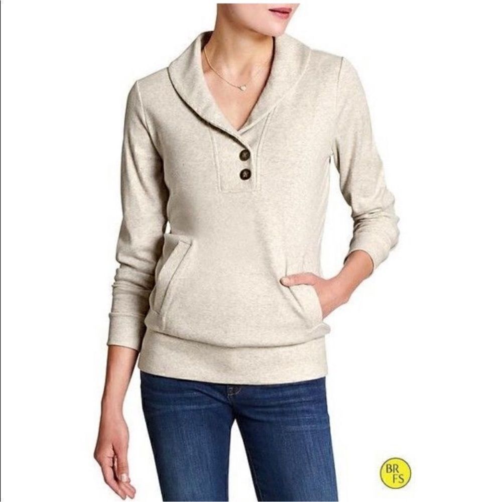 Banana Republic- Women’s Oatmeal Shawl Collar Pull Over Sweatshirt, Size Medium